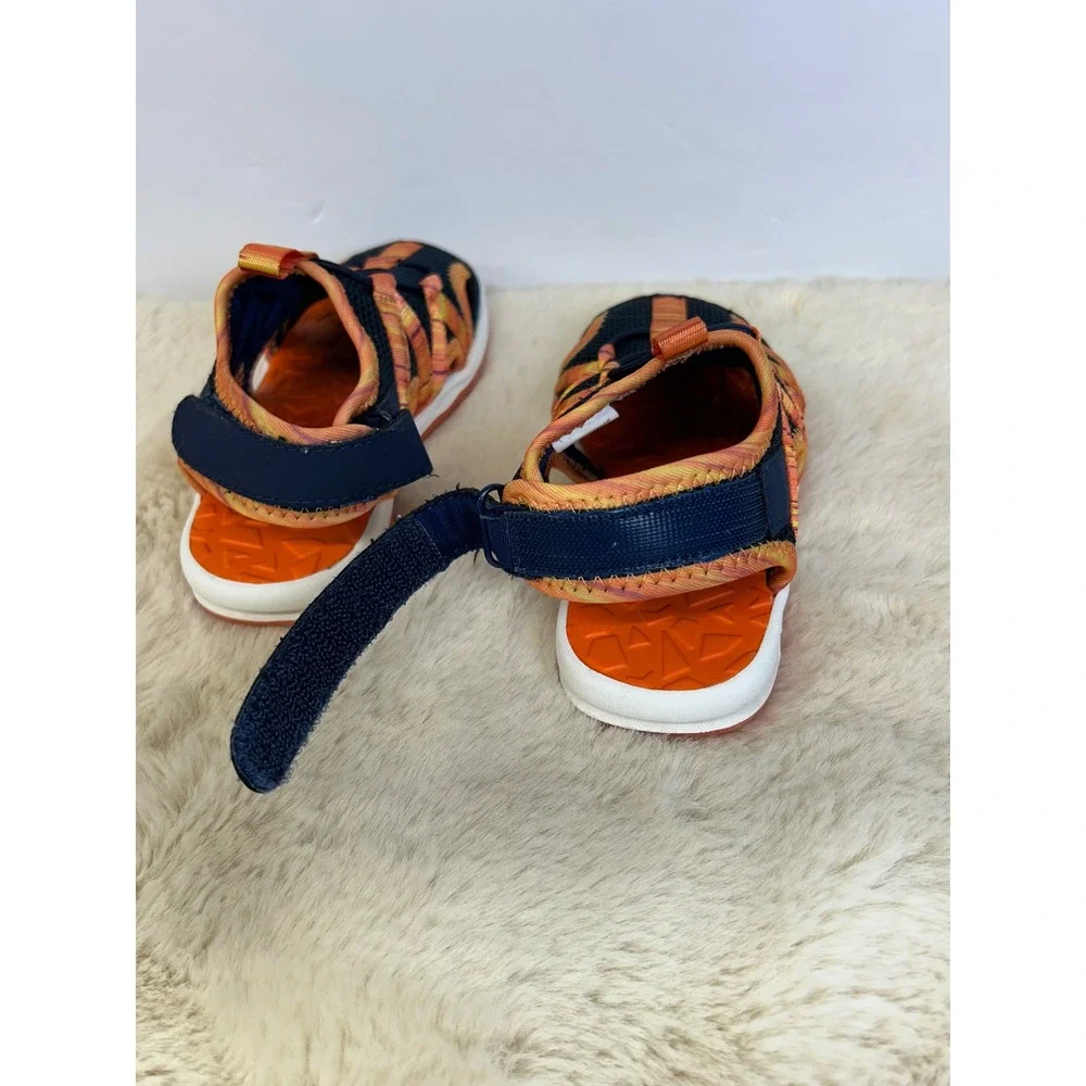 Lands End Kids Water Sandals Navy Orange Striped Mesh Closed Toe 11M‎ 528287